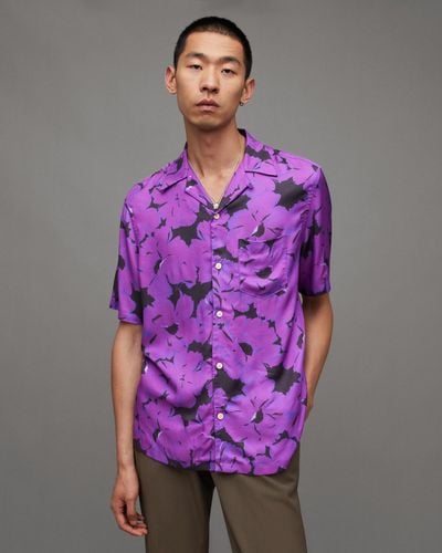 AllSaints Kaza Floral Print Relaxed Fit Shirt - Purple