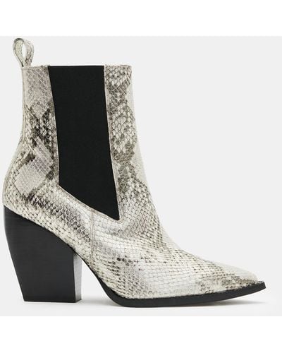 AllSaints Ria Pointed Snake Leather Boots - White