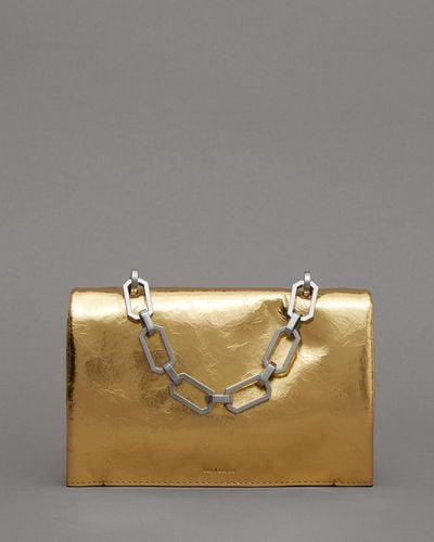 AllSaints Yua Leather Removable Chain Clutch Bag - Natural