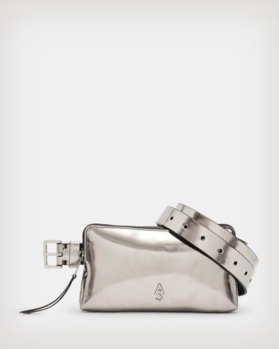 AllSaints Lila Metallic Leather Belt Bag - Natural