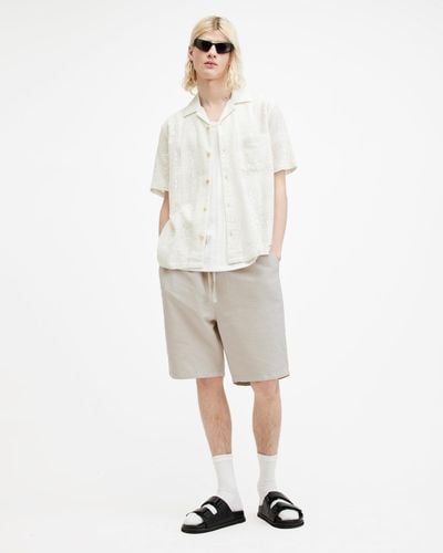 AllSaints Hanbury Linen Blend Straight Fit Shorts, - White