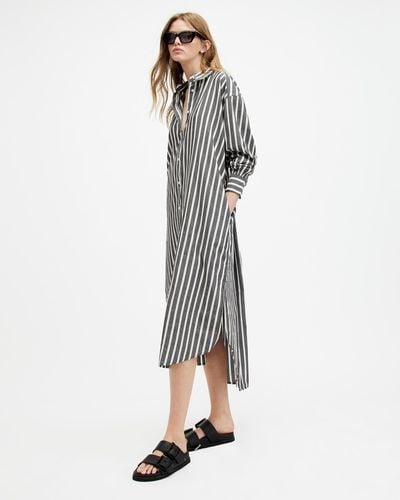 AllSaints Ani Striped Maxi Shirt Dress, - White