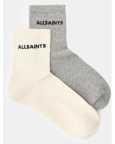 AllSaints Joss Logo Ankle Socks 2 Pack - Natural