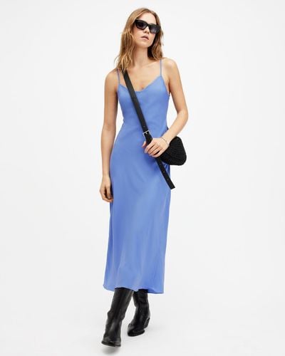 AllSaints Bryony V-neck Midi Slip Dress, - Blue