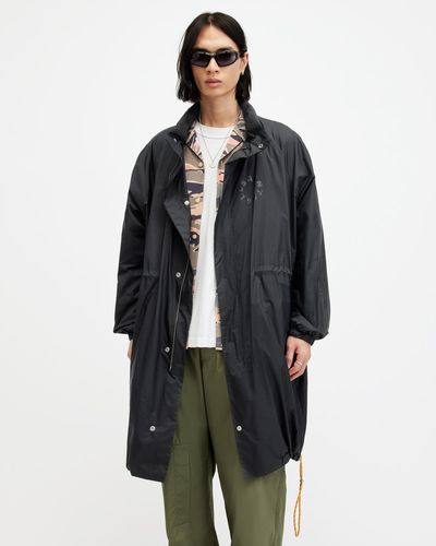 AllSaints Tierra Lightweight Logo Print Parka Coat, - Blue