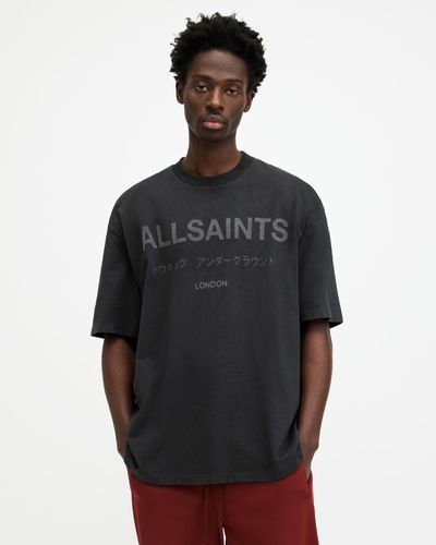 AllSaints Laser Underground Logo Oversized T-shirt, - Black
