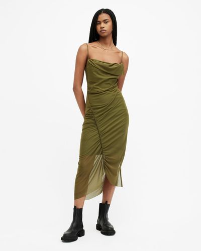 AllSaints Ulla Mesh Draped Midi Dress, - Green