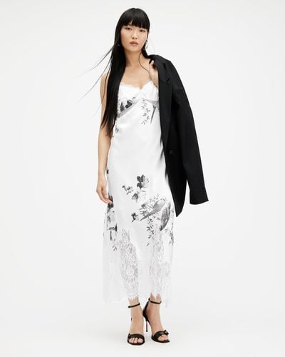 AllSaints Evangelia Iona Slim Fit Midi Slip Dress, - White