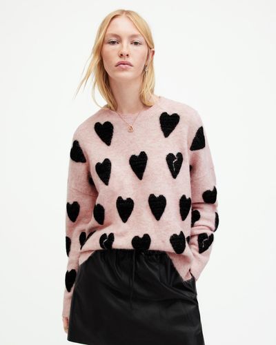 AllSaints Amora Love Heart Jacquard Brushed Sweater - Natural