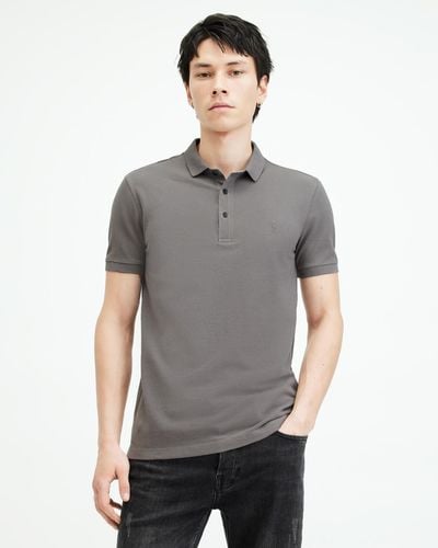 AllSaints Slim Fit Reform Short Sleeve Polo Shirt, White, Size: S - Grey