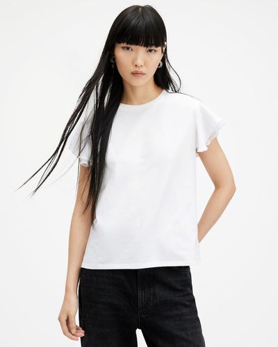 AllSaints Isabel Frill Trim Short Sleeve T-shirt, - White