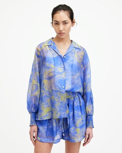 AllSaints Isla Inspiral Printed Relaxed Fit Shirt - Blue