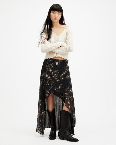AllSaints Slvina Oto Floral Asymmetric Maxi Skirt - Black