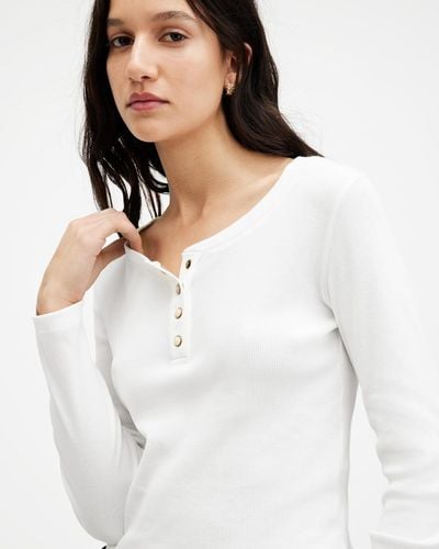 AllSaints Benny Long Sleeve Button Down T-shirt, - White