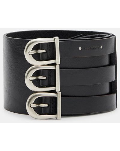 AllSaints Briony Wide Leather Waist Belt - Black