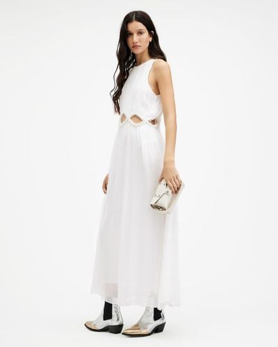 AllSaints Mabel Cut Out Embellished Maxi Dress - White