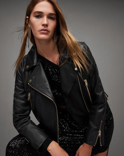 AllSaints Beale Slim Fit Leather Biker Jacket, - Black