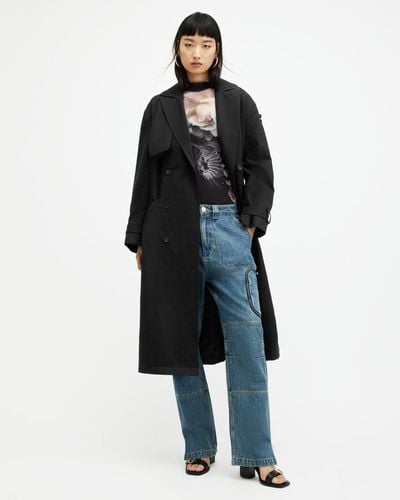 AllSaints Wyatt Relaxed Fit Belted Trench Coat, - Blue
