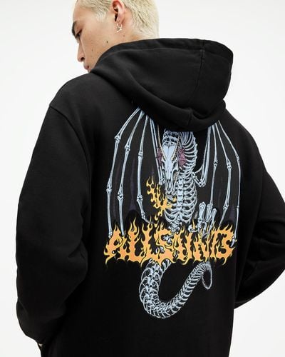 AllSaints Dragon Skull Pullover Hoodie - Black