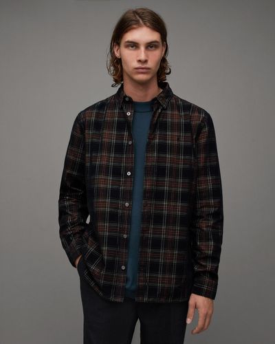 AllSaints Herculis Relaxed Fit Checked Flannel Shirt, - Grey