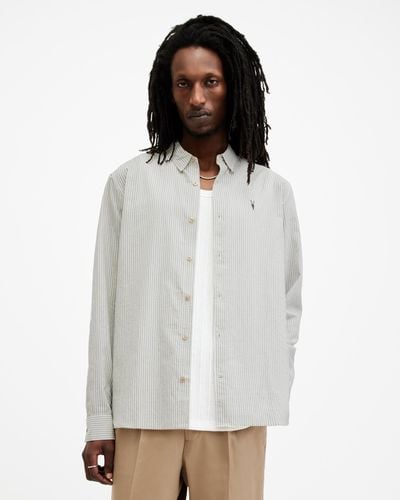 AllSaints Villard Relaxed Fit Ramskull Shirt - White