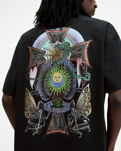 AllSaints Free Spirit Printed Crew Neck T-shirt, - Black