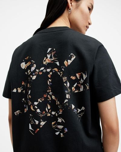 AllSaints Pierra Floral Logo Oversized T-shirt, - Black