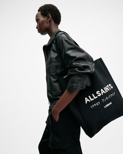 AllSaints Izzy Logo Print Knitted Tote Bag - Black