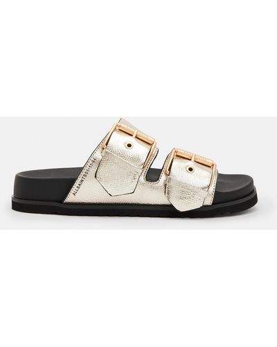 AllSaints Sian Metallic Leather Sandals - White