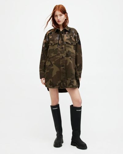 AllSaints Lily Oversized Camouflage Shacket Dress - Natural