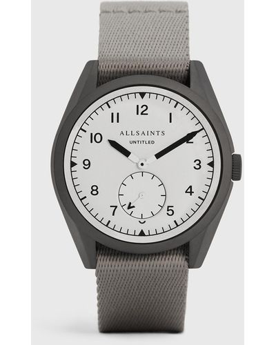 AllSaints Untitled Ii Stainless Steel Nylon Watch, - Gray