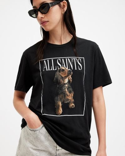 AllSaints Pepper Dog Artwork Oversized T-shirt, - Black