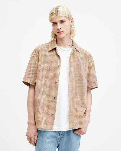 AllSaints Dante Relaxed Fit Suede Shirt, - Natural