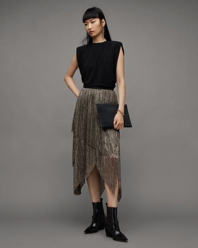 AllSaints Veena Tulle Layered Midi Skirt - Black