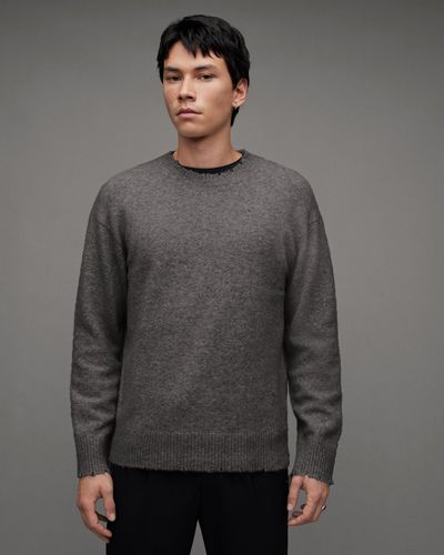 AllSaints Luka Recycled Distressed Crew Neck Jumper - Grey