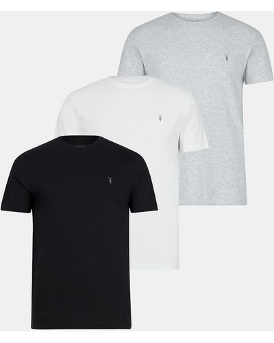 AllSaints Men's Cotton Slim Fit Pack Of 3 Tonic Crew T-shirts White Black And Gray Size: M - Multicolor