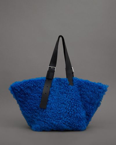 AllSaints Anik Spacious Shearling Tote Bag - Blue