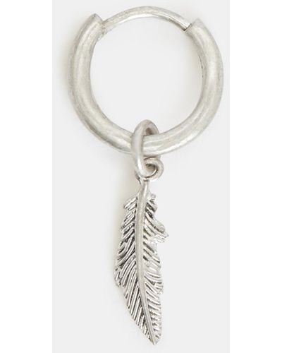 AllSaints Feather Sterling Silver Hoop Earring - White