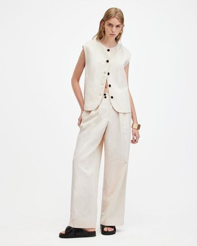 AllSaints Payton Pinstripe Linen Blend Waistcoat - White