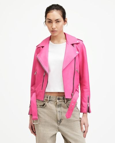 AllSaints Balfern Leather Biker Jacket - Pink