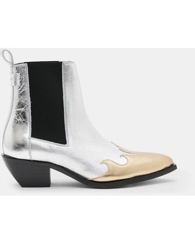 AllSaints Dellaware Pointed Leather Western Boots - White
