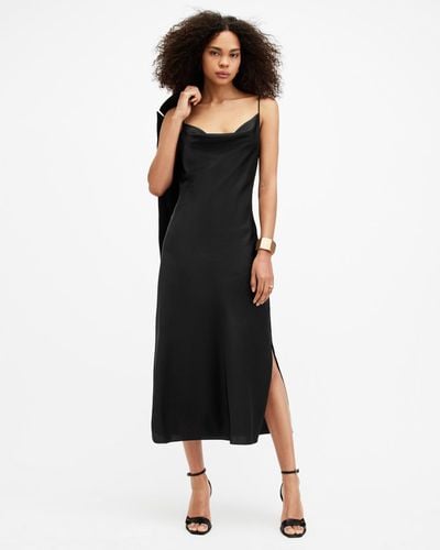 AllSaints Hadley Cowl Neck Midi Slip Dress, - Black