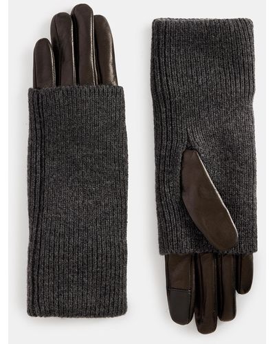 AllSaints Zoya Knitted Cuff Leather Gloves - Black