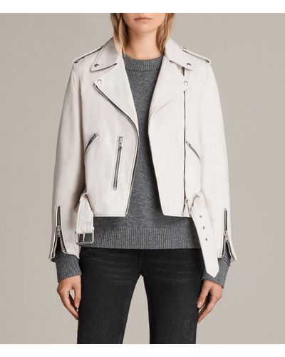 AllSaints Balfern Leather Biker Jacket - White