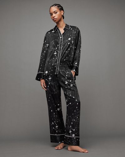 AllSaints Sofi Silk Blend Screen Pyjama Trousers - Grey