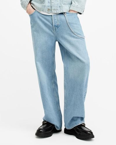 AllSaints Lenny Loose Fit Wide Leg Denim Jeans - Blue