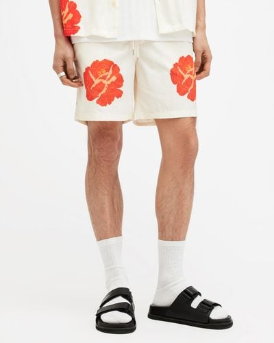 AllSaints Roze Slim Floral Print Swim Shorts, - White