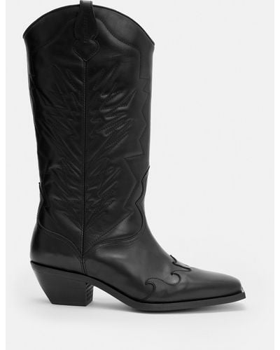 AllSaints Kacey Leather Cowboy Boots - Black