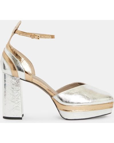 AllSaints Tiffany Metallic Square Platform Heels, - Natural