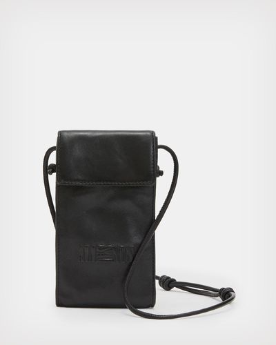 AllSaints Oppose Embossed Leather Phone Pouch, - Black